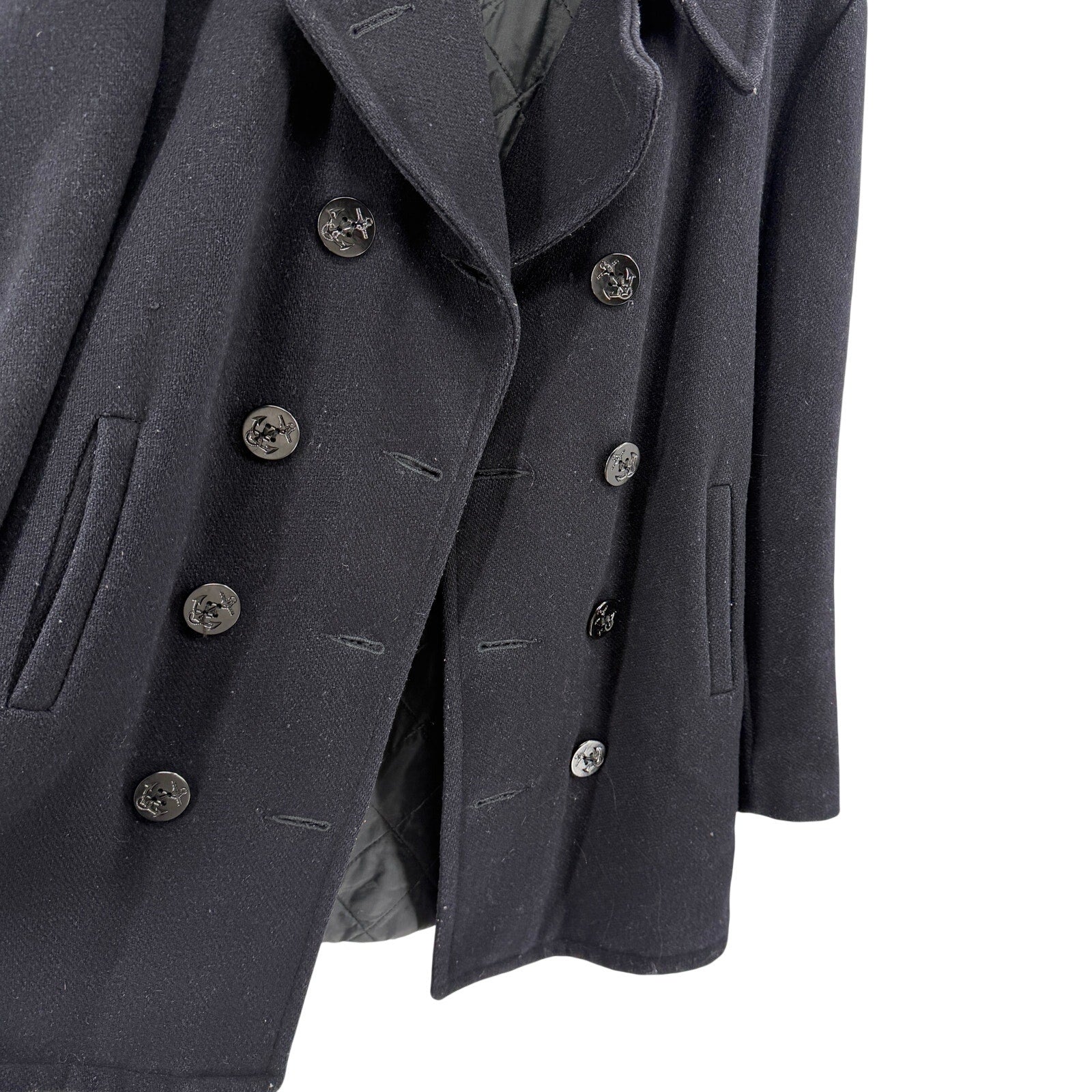 Vintage 70s Alexander's Navy Blue Double Breasted Quilted Wool Pea Coat