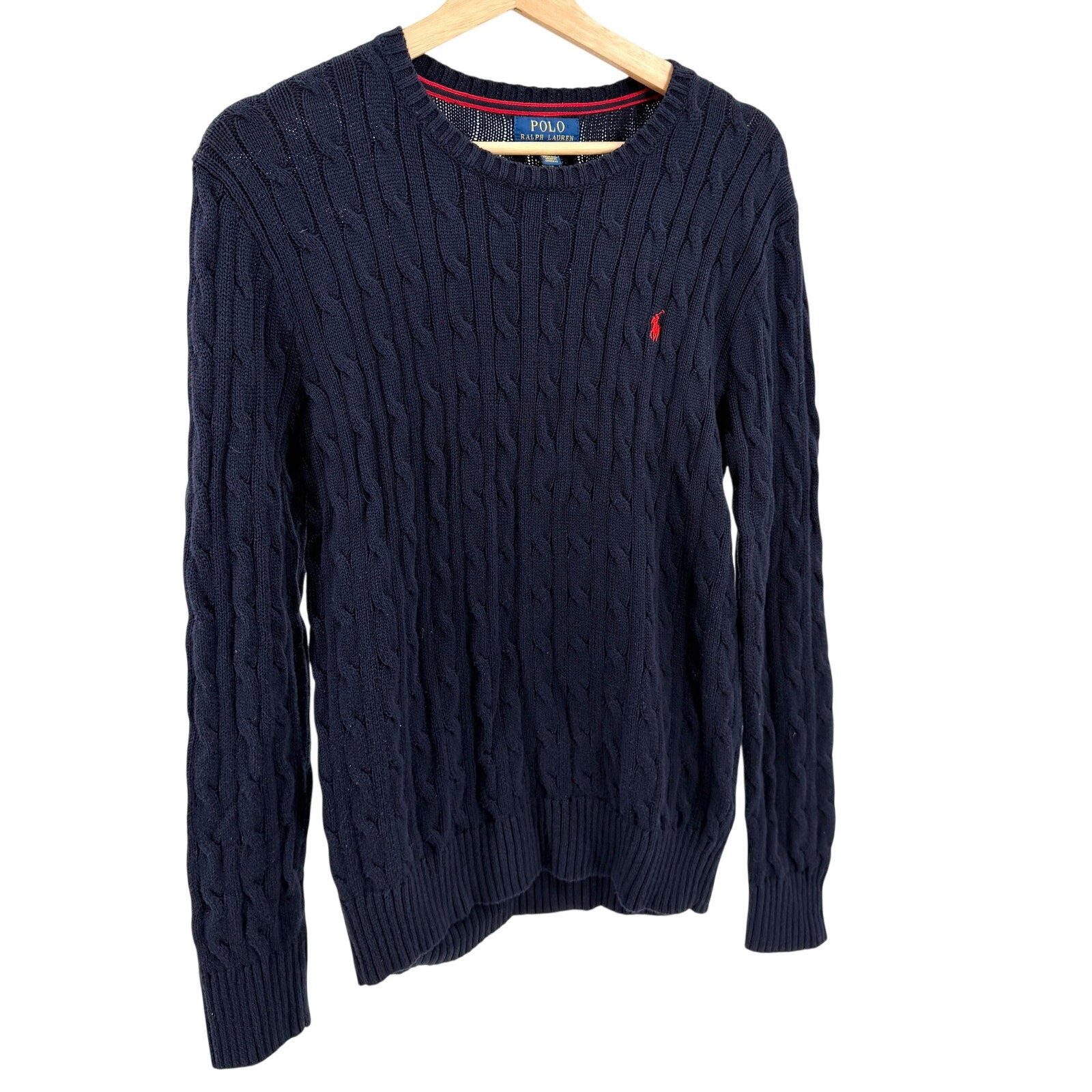 Polo Ralph Lauren Navy Blue 100% Cotton Classic Cable Knit Crewneck Sweater