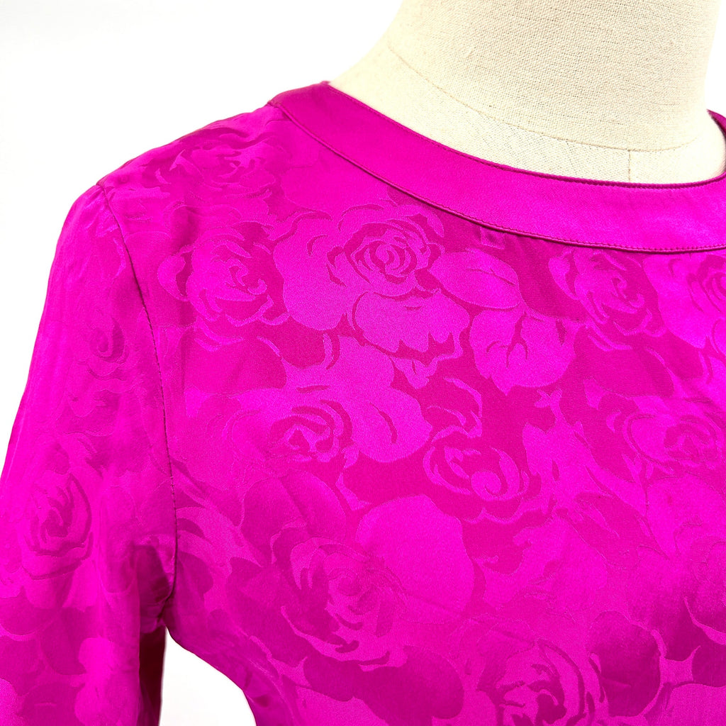 Vintage 90s Papell Petites Pink 100% Silk Floral Jacquard Formal Cocktail Dress