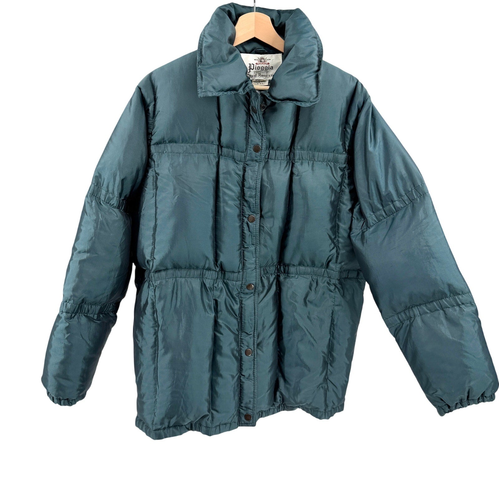 Vintage 80s Pioggia Count Romi Teal Iridescent Down Filled Puffer Jacket