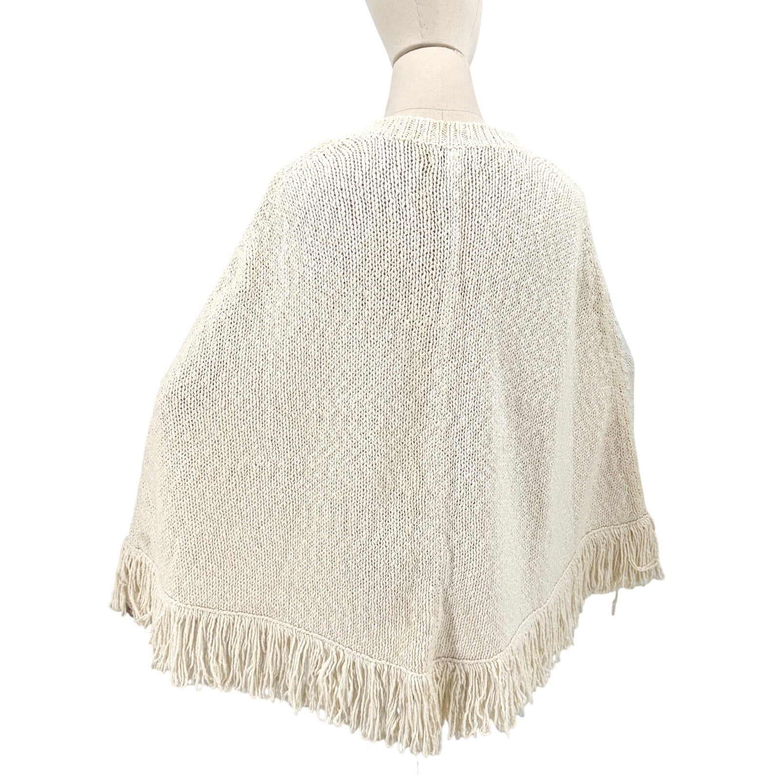 Vintage Y2K Talbots Ivory Pima Cotton Fringe Trim Poncho Sweater