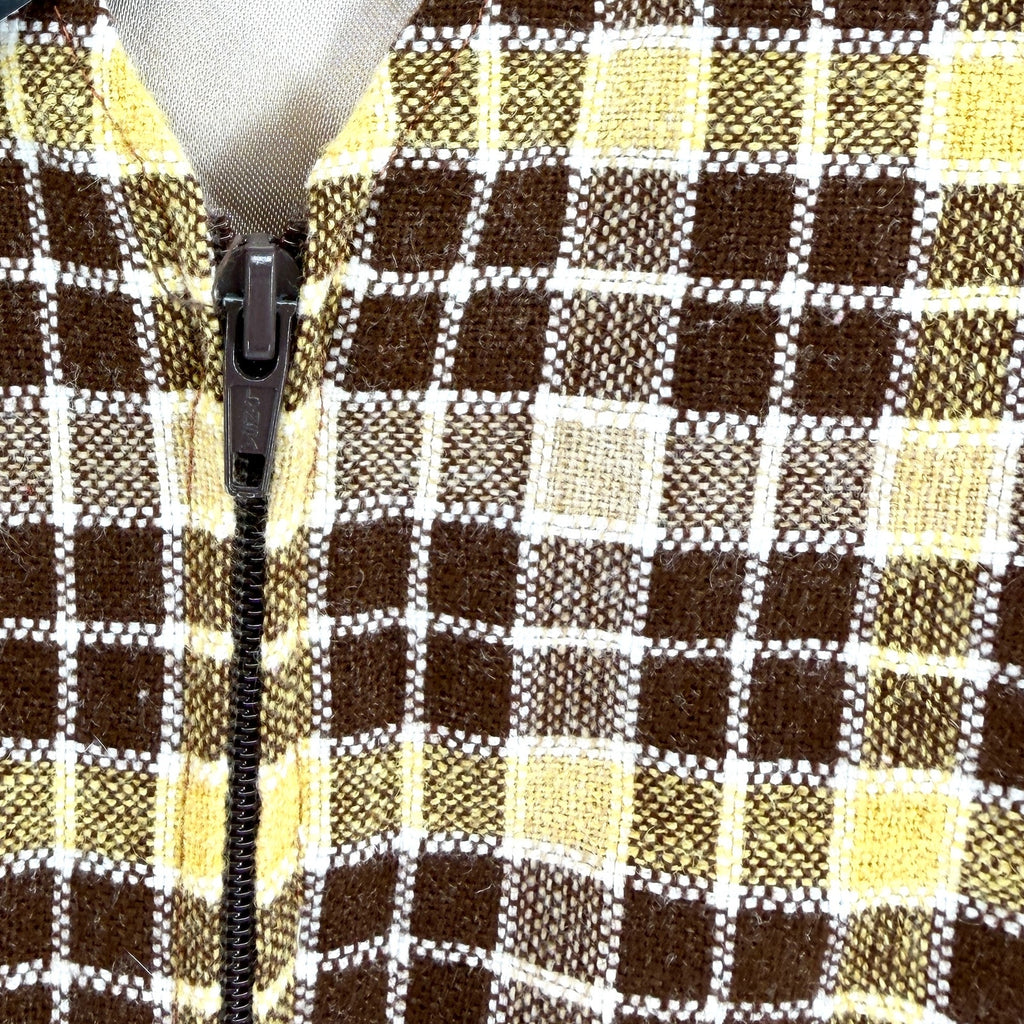 Vintage 90s Handmade Brown Yellow Plaid Zip-Front Vest Blouse
