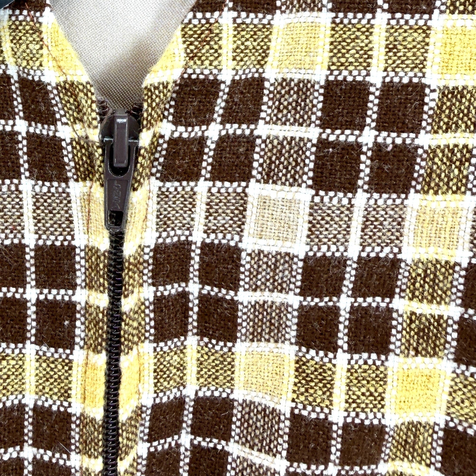 Vintage 90s Handmade Brown Yellow Plaid Zip-Front Vest Blouse