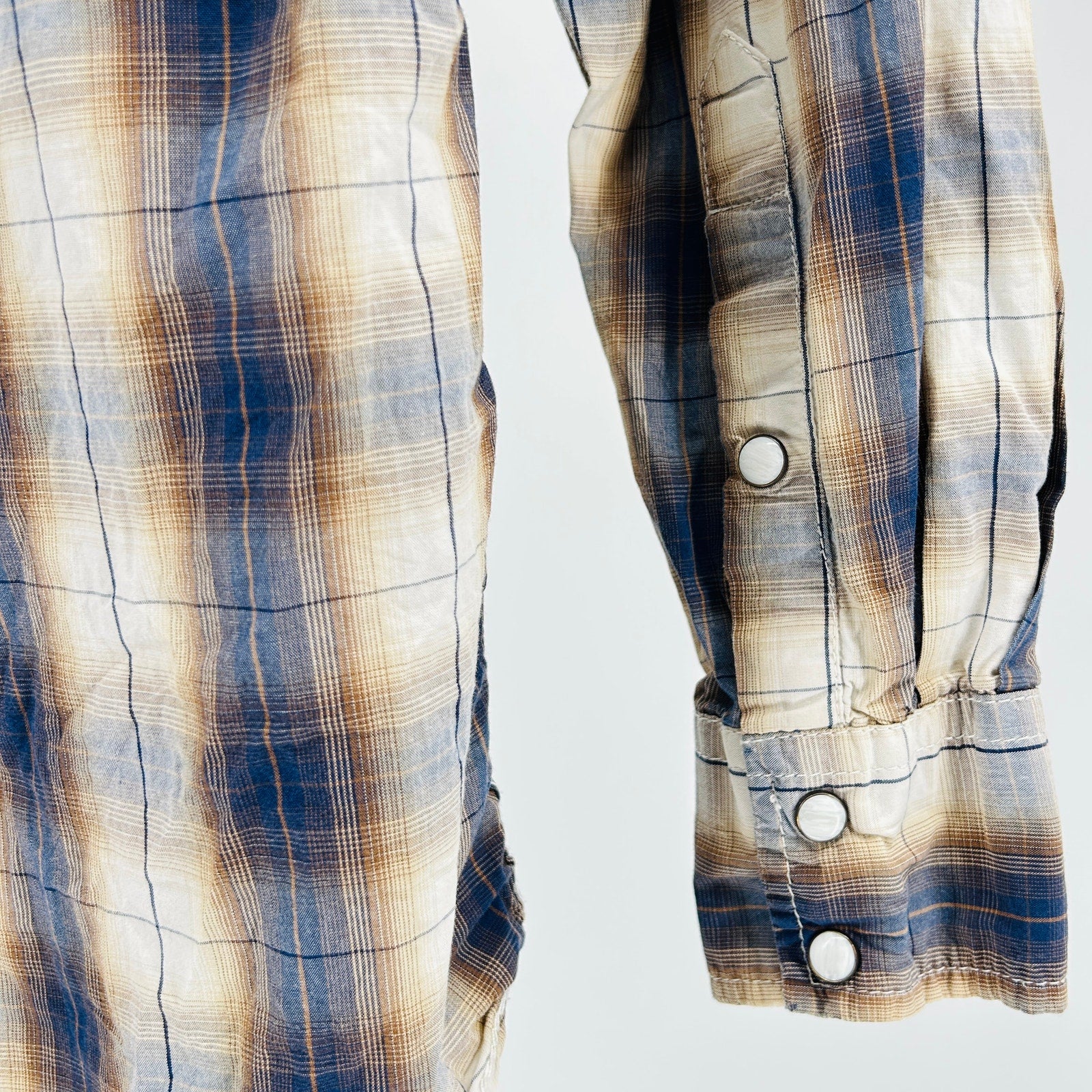 Rafter C Blue Tan Plaid 100% Cotton Western Pearl Snap Shirt