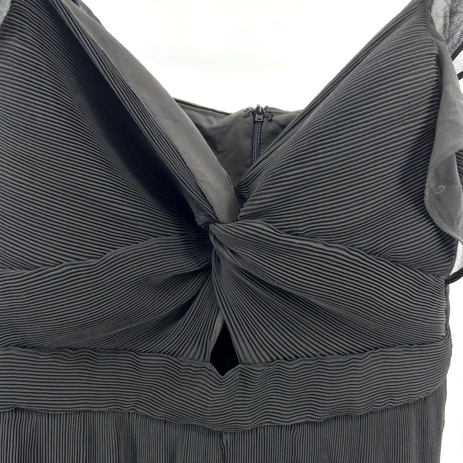 New ASTR The Label Black Chiffon Micro Pleat Ruffle Sleeve Wide Leg Jumpsuit