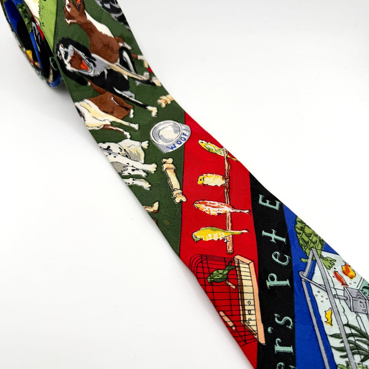 Vintage 90s Nicole Miller Multicolor Silk Pet Shop Novelty Skinny Tie