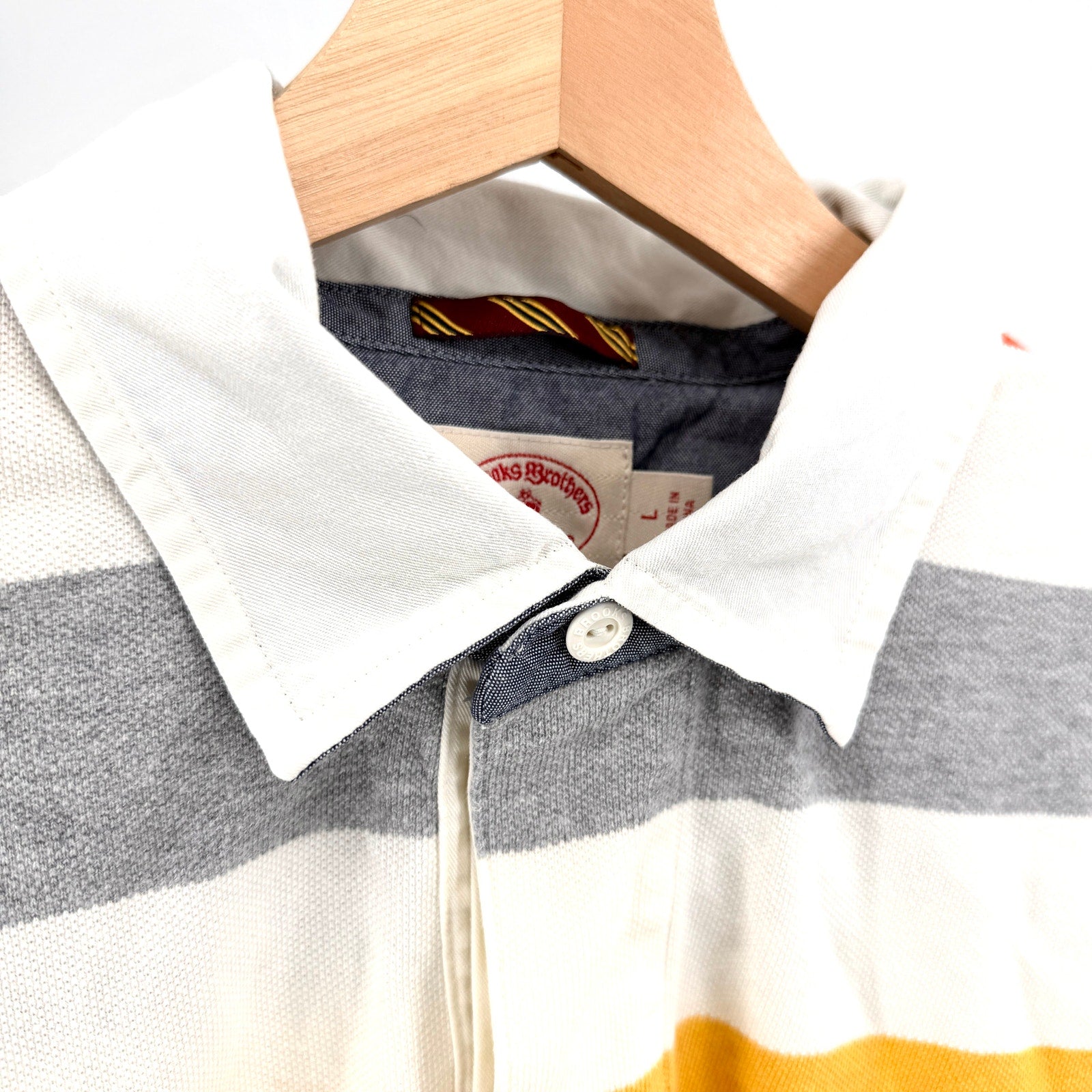 Brooks Brothers Red Fleece White Multicolored Striped 100% Cotton Polo Shirt