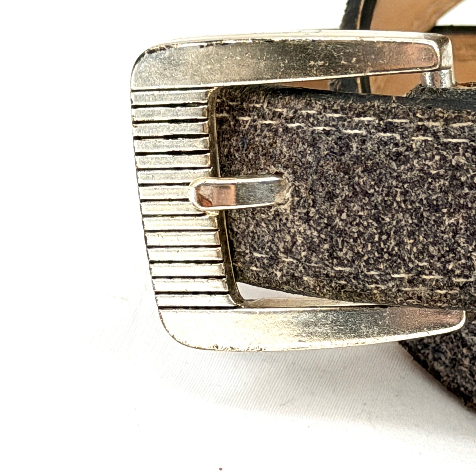 Vintage 90s Gotcha Covered Grey Brushed Genuine Leather Western Tipped Belt