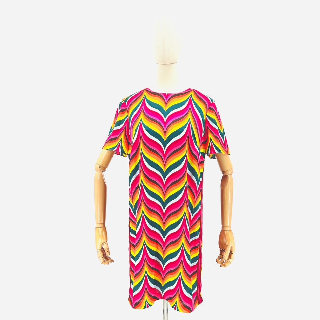 Trina Turk Pink Rainbow Multicolor Chevron Print Mini Dress