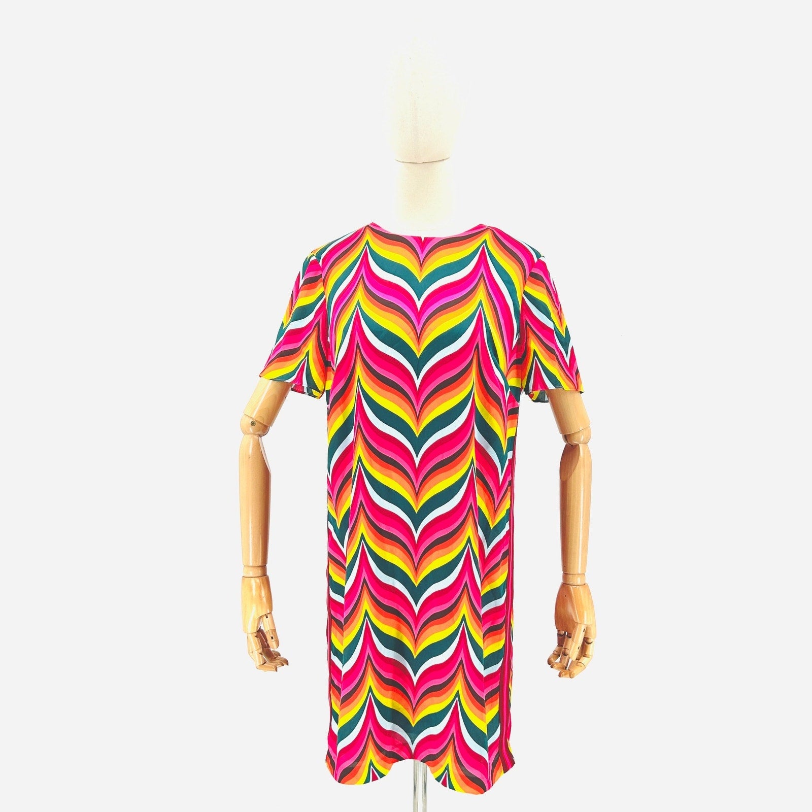 Trina Turk Pink Rainbow Multicolor Chevron Print Mini Dress