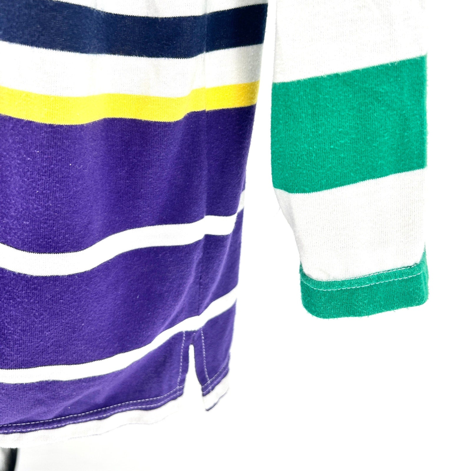 Vintage 90s Folette Signature Green White Striped Jersey Hoodie Gold Embroidery