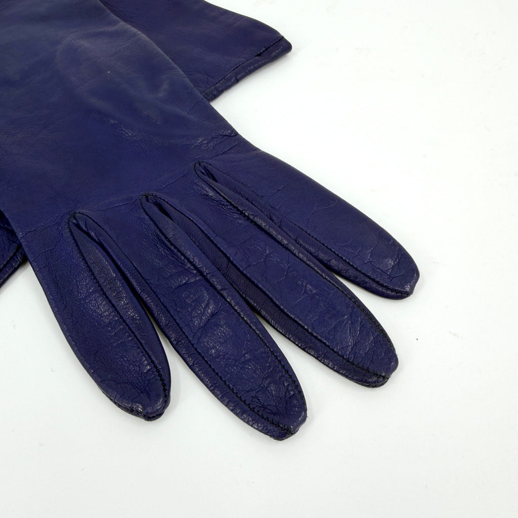 Vintage 80s Purple Genuine Leather Sleek Elegant Mid Length Gloves