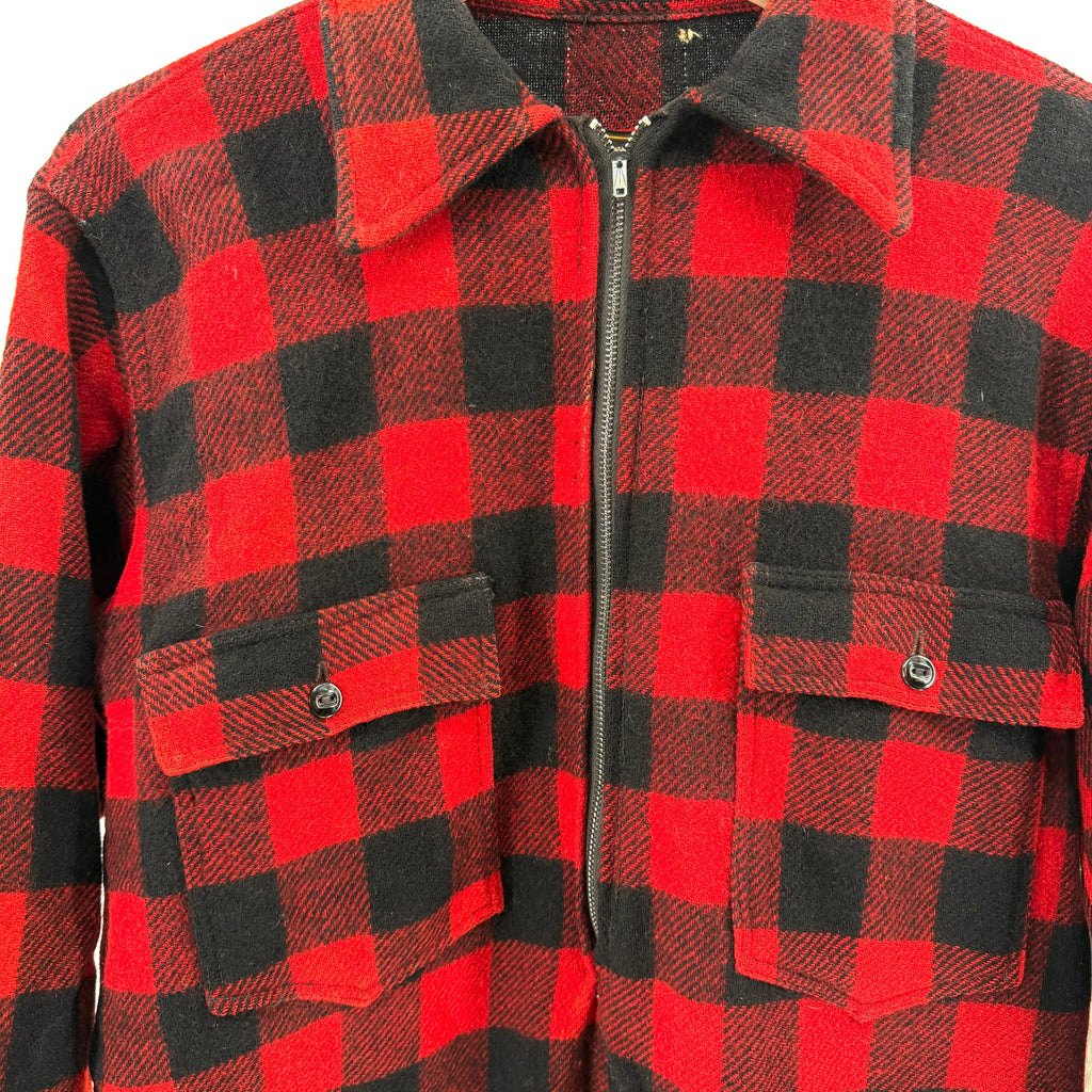 Vintage 60s 70s Red Buffalo Plaid Half-Zip 100% Wool Tunic Shirt