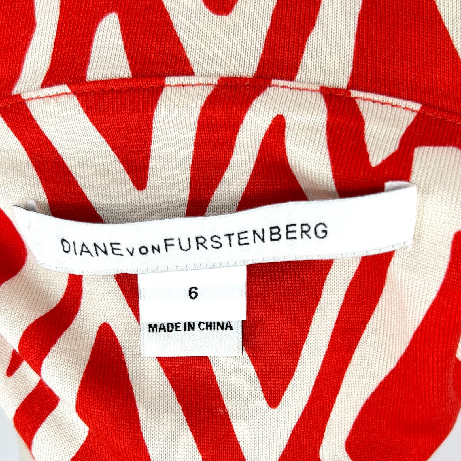 Diane von Furstenberg Red Cream Knit 100% Silk Tunic Mini Dress