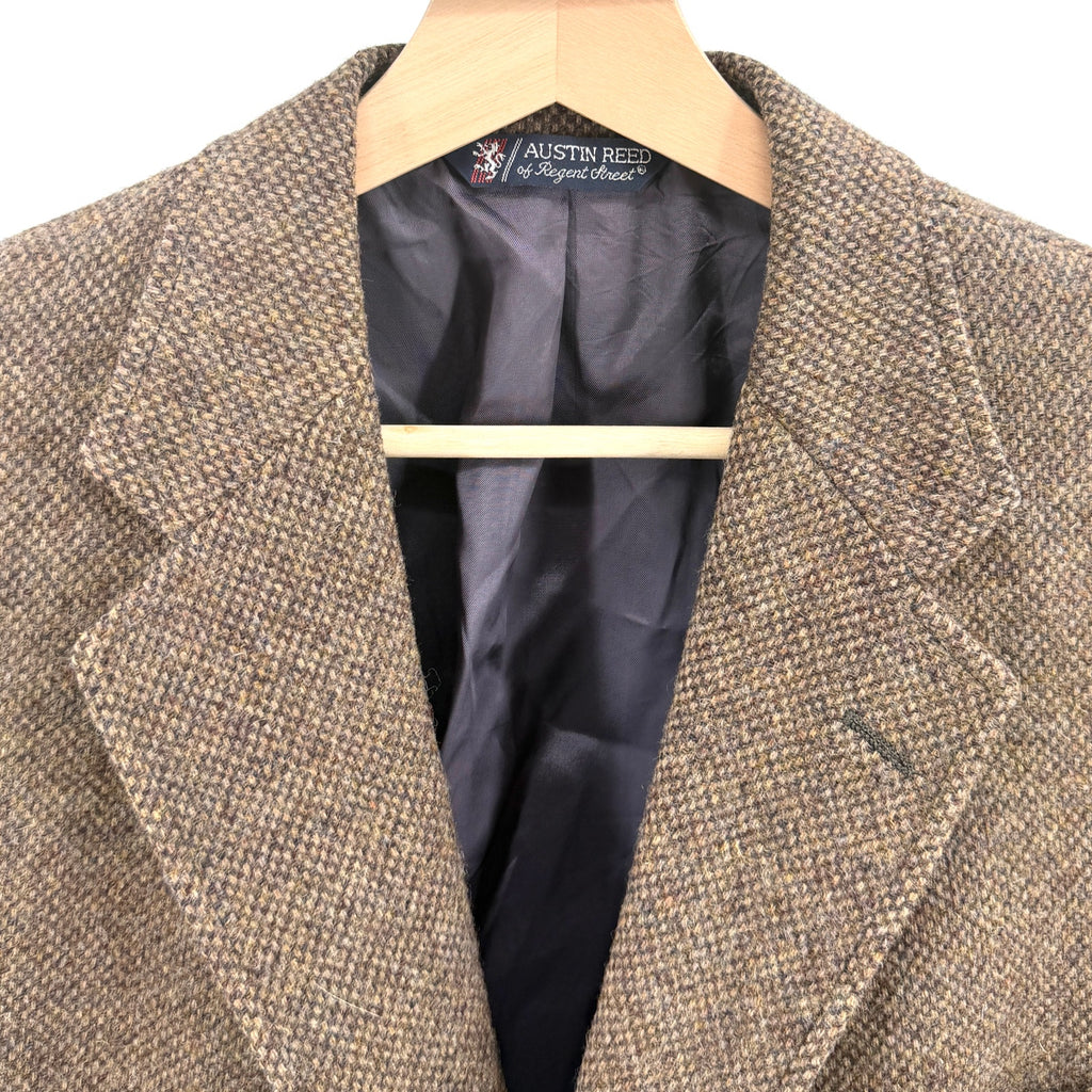 Vintage 80s Austin Reed Brown 100% Wool Tweed Suede Elbow Patch Blazer