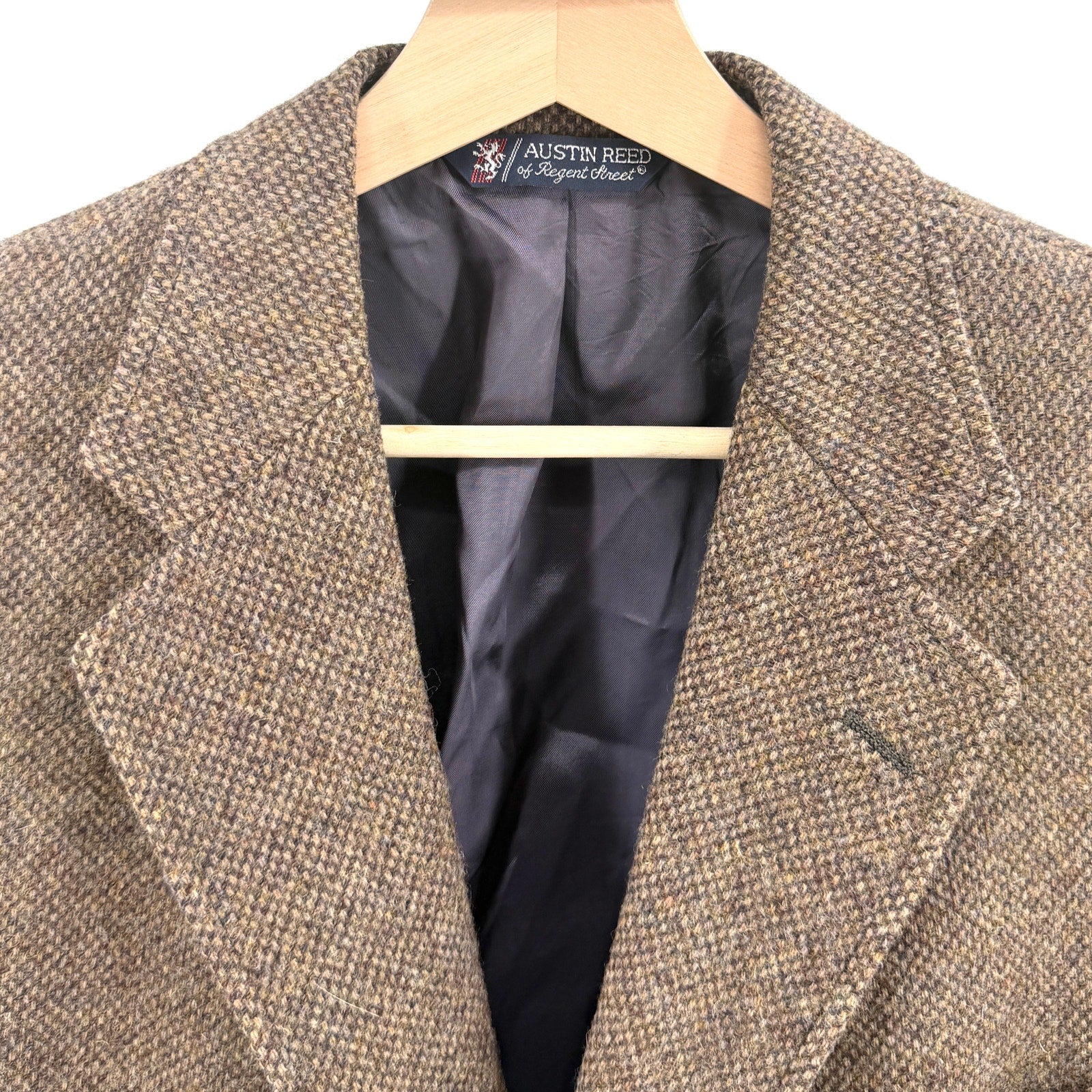 Vintage 80s Austin Reed Brown 100% Wool Tweed Suede Elbow Patch Blazer