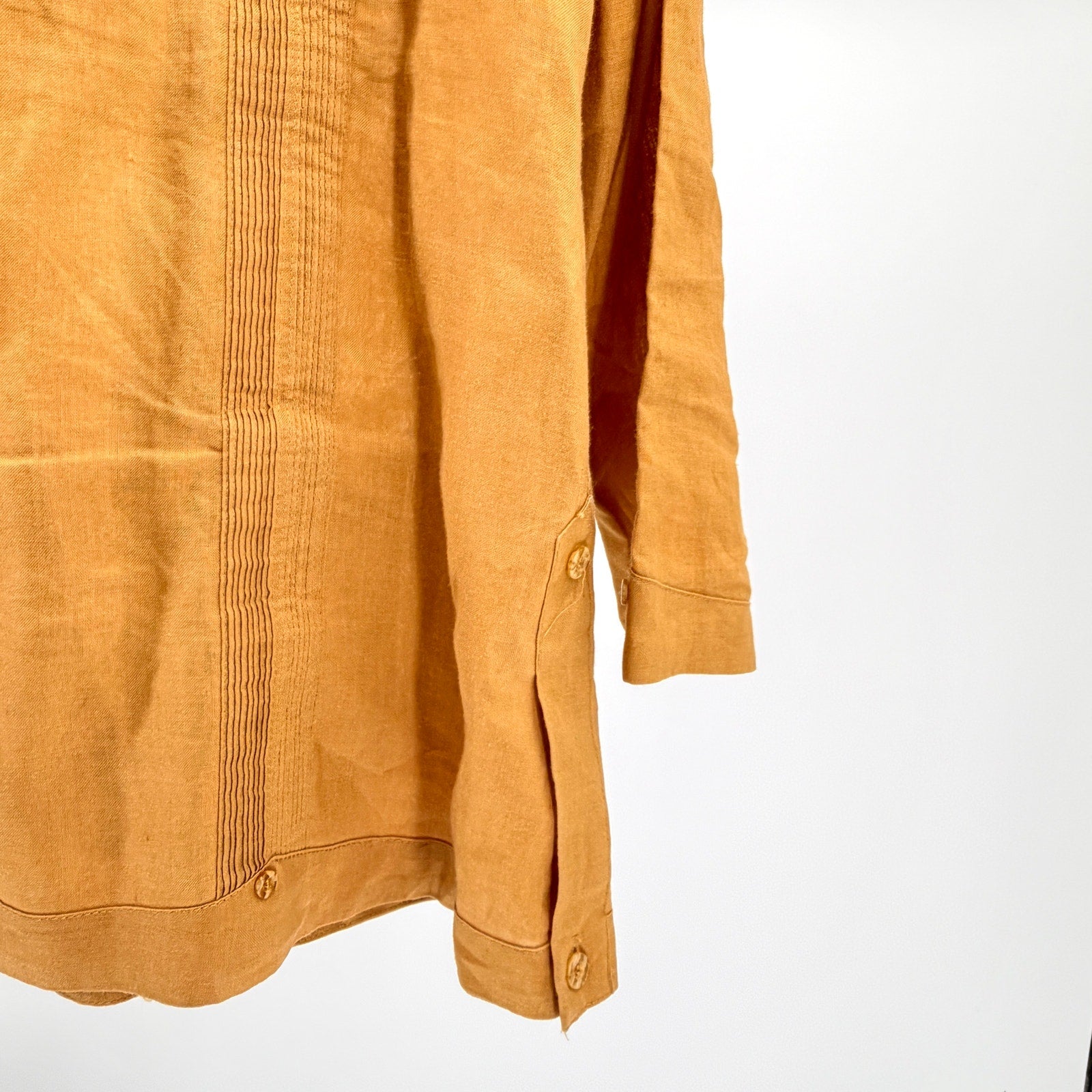 Vintage Y2K J.M.P. Ochre Yellow Linen Keyhole Guayabera Blouse
