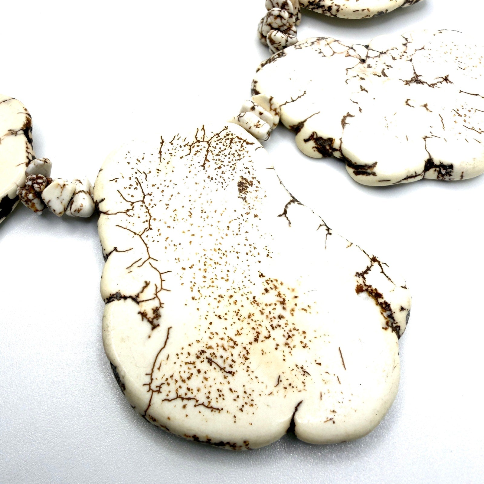 Vintage 90s White Buffalo Stone Large Slab Statement Collar Toggle Necklace