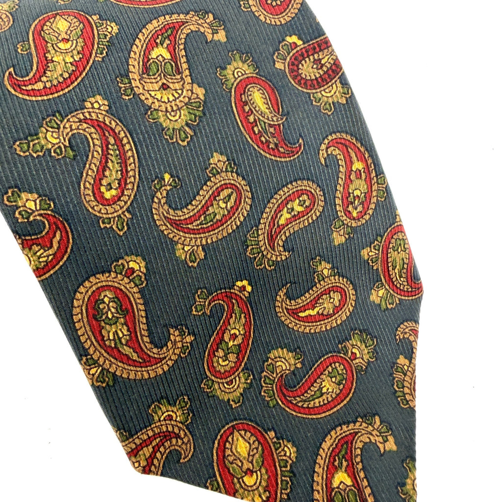 Vintage 90s Paul Stuart Sage Red 100% Silk Paisley Traditional Necktie