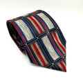 Vintage 90s Albert Nipon Navy Blue Red Silk Geometric Stripe Necktie
