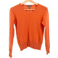 Just Cashmere by Forte Orange Sherbet 100% Cashmere Cable Knit V-Neck Sweater