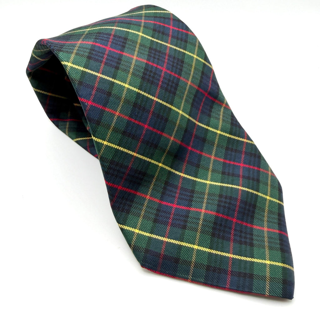 Vintage 90s Land's End 100% Silk Green Navy Tartan Plaid Necktie