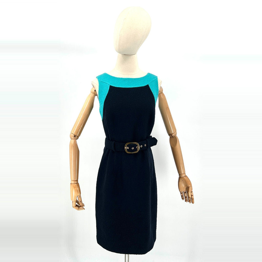 Milly of New York Teal Navy Colorblock Satin Lined Pencil Dress