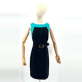 Milly of New York Teal Navy Colorblock Satin Lined Pencil Dress