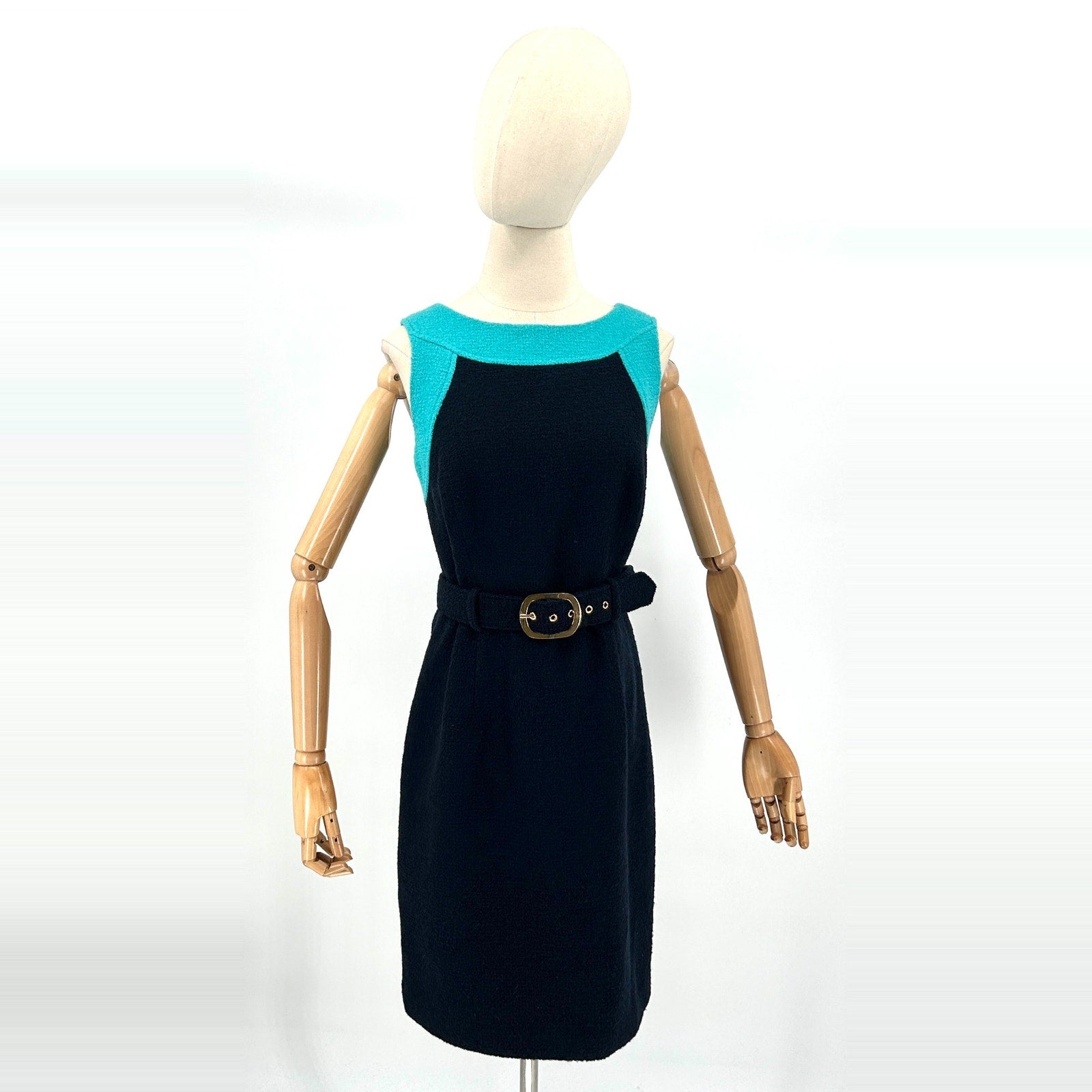 Milly of New York Teal Navy Colorblock Satin Lined Pencil Dress