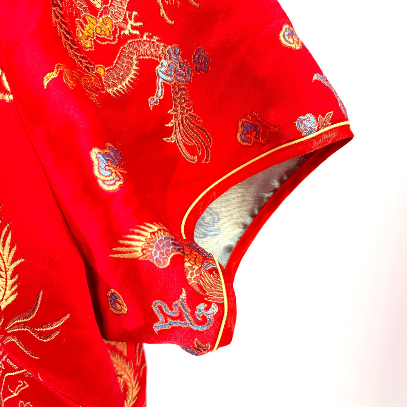 Vintage Y2K Tang Yi Red Dragon Phoenix Embroidery Frog Closure Cheongsam Dress