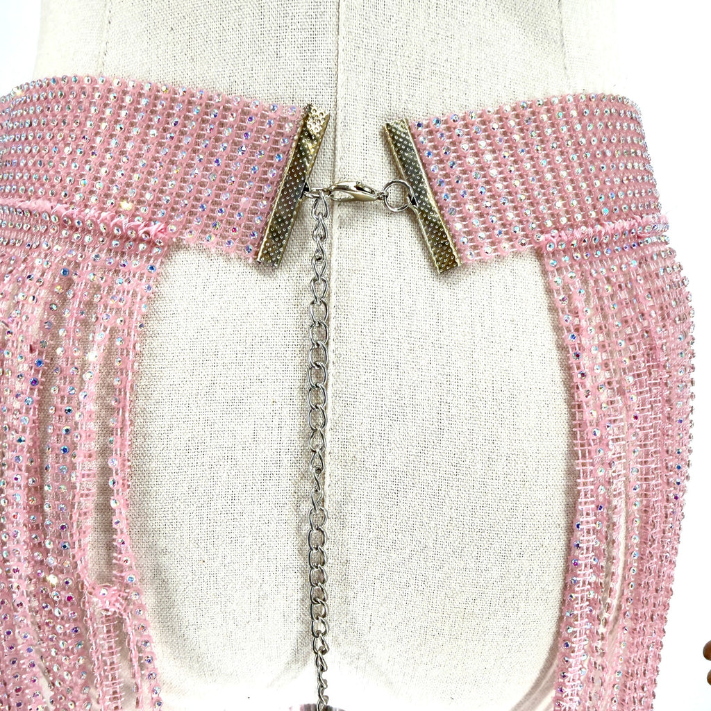 Pink Rhinestone Crystal Glitz Festival Fringe Statement Chain Belt