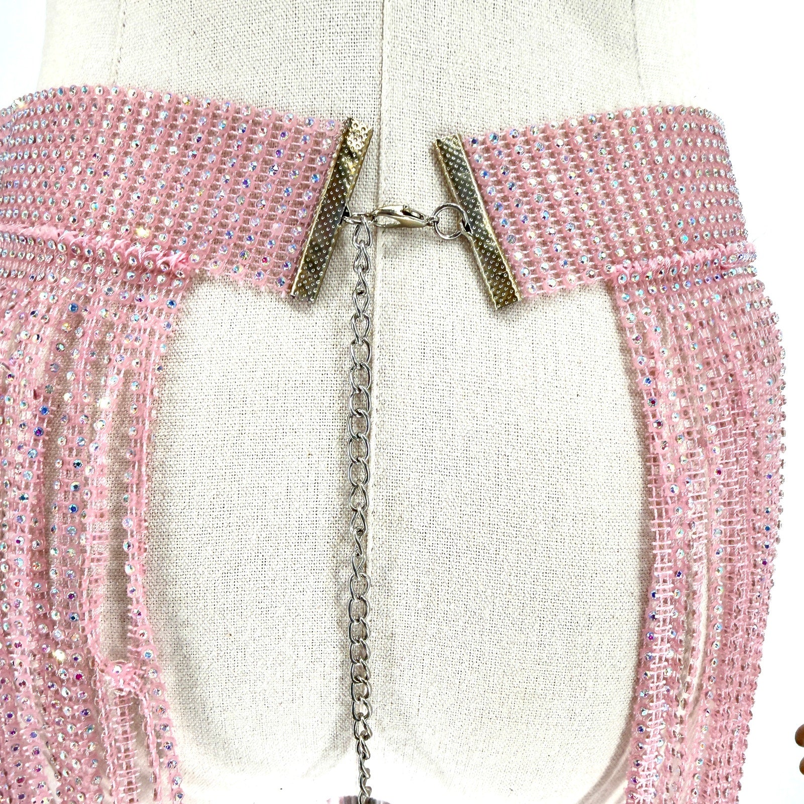 Pink Rhinestone Crystal Glitz Festival Fringe Statement Chain Belt