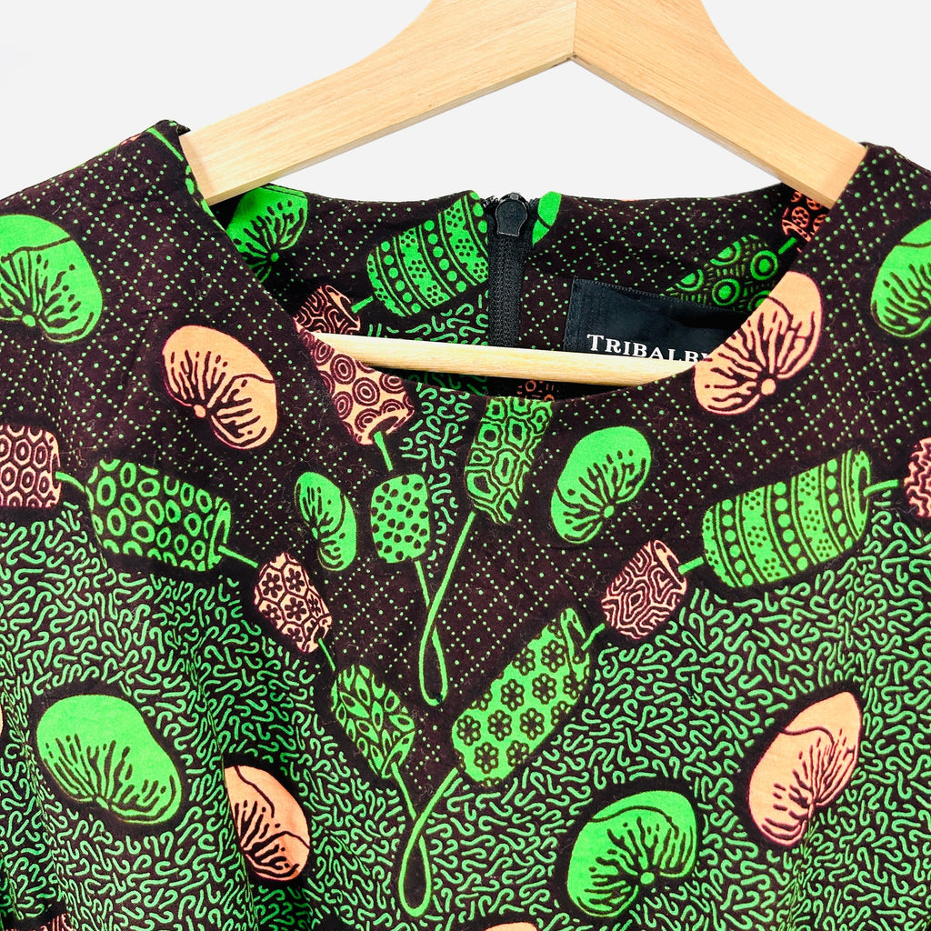 NWT Tribalbyn Green Coral Mushroom Ankara Print Cotton Balloon Sleeve Jumpsuit