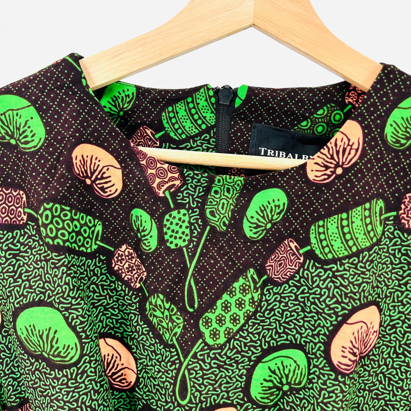 NWT Tribalbyn Green Coral Mushroom Ankara Print Cotton Balloon Sleeve Jumpsuit