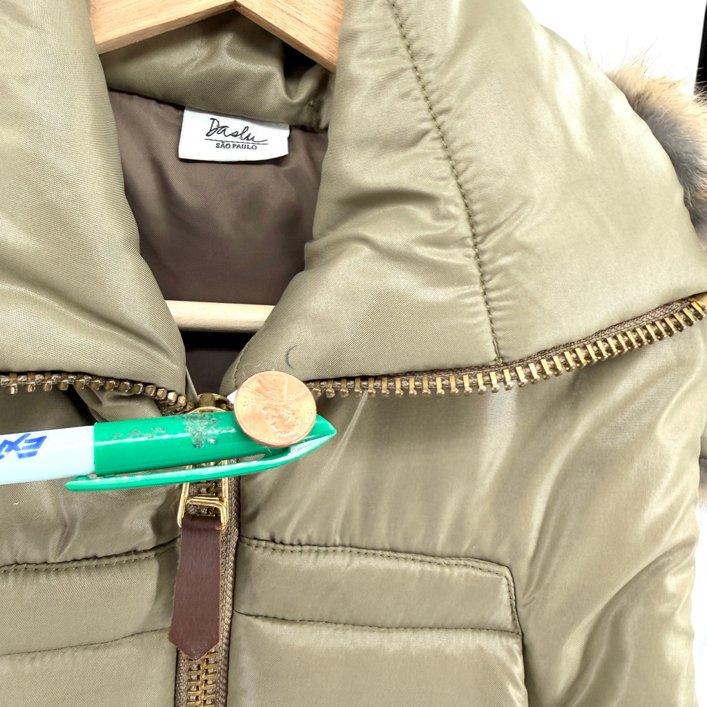 Vintage Y2K Daslu Olive Rabbit Fur Collar Puffer Vest