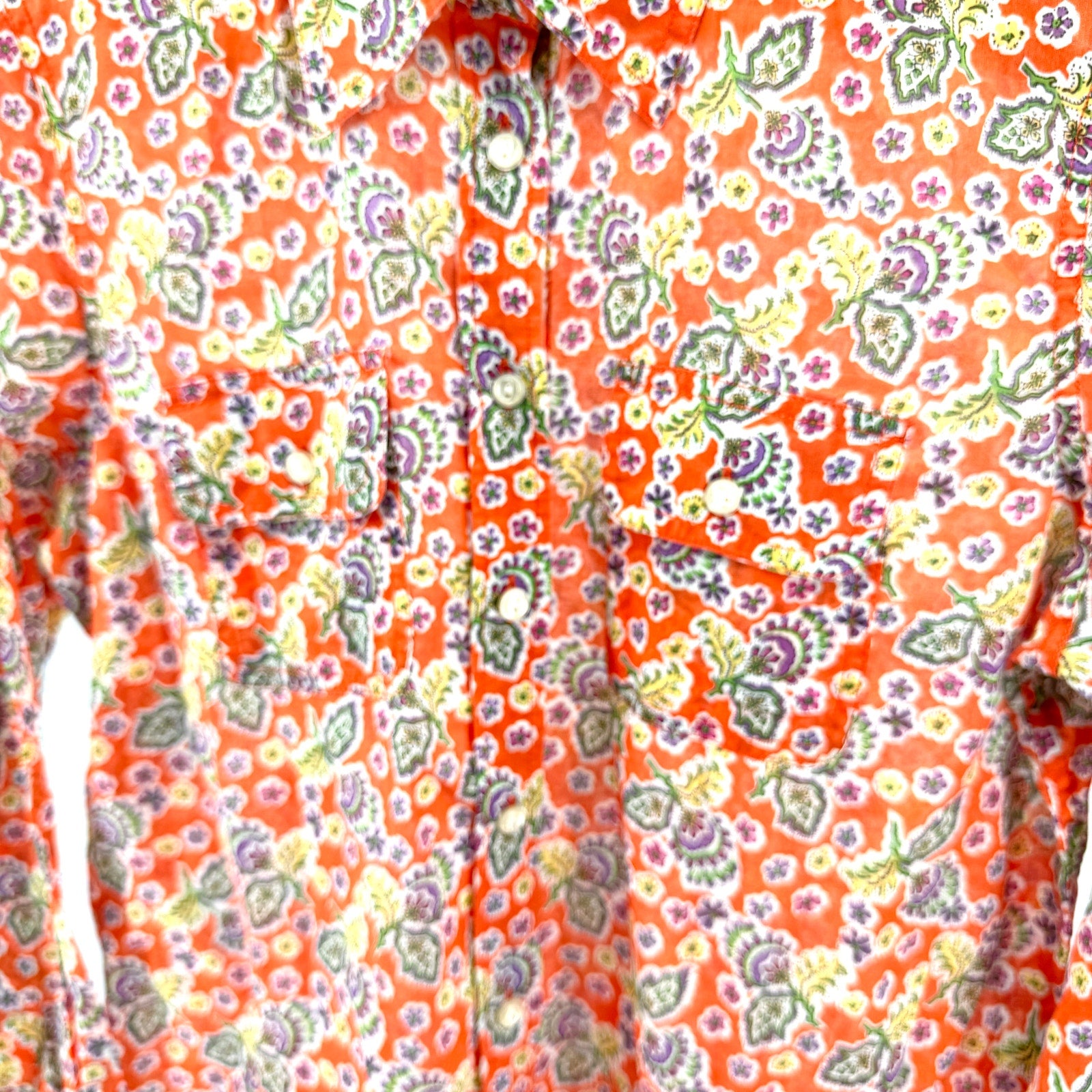 Lauren Ralph Lauren Orange Purple Floral 100% Cotton Button Down Shirt