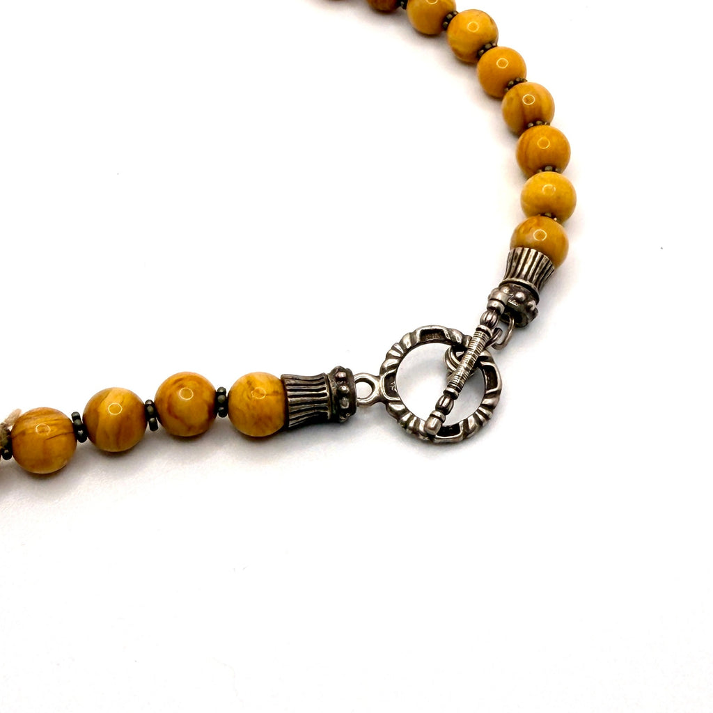 Vintage 90s Yellow Jasper Artisan Toggle Clasp Necklace Bracelet Set