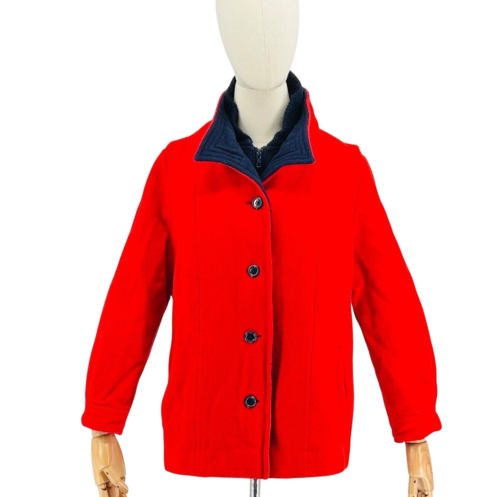 Vintage 70s Fashionbilt Red 100% Wool Sharp Tailoring Boxy Zip Insert Coat