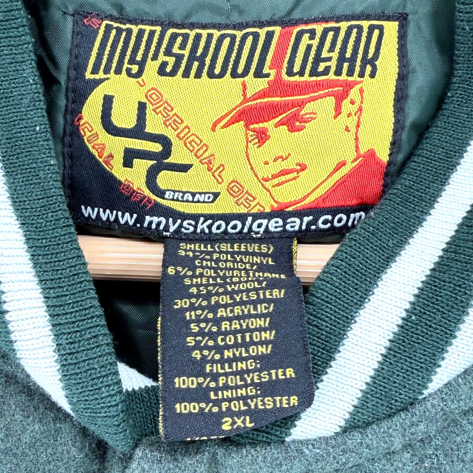 Vintage Y2K My Skool Gear Green White Miami Central Rockets Varsity Jacket