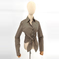 Carlisle Beige Black Striped Tie-Front Blouse