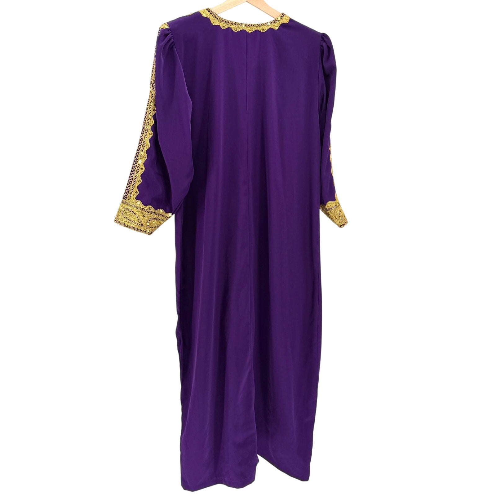 Vintage 90s Purple Gold Embroidered Sequin African Kaftan Maxi Dress