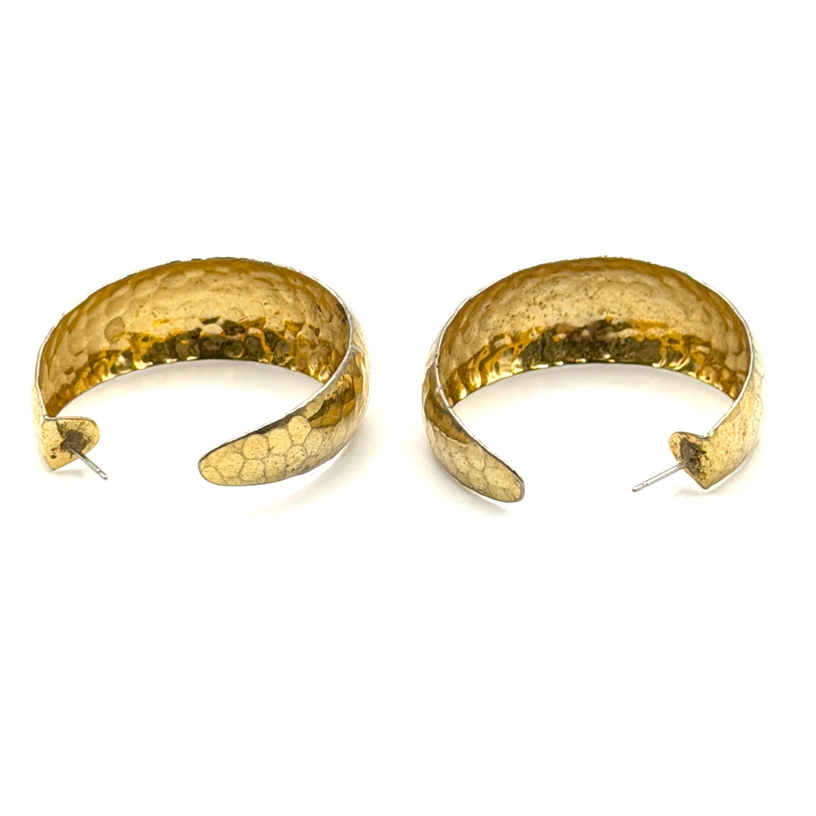 Vintage 90s Gold Tone Geometric Chunky Hammered Textured Open Hoop Earrings