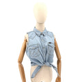 Wrangler Light Blue 100% Cotton Pearl Snap Sleeveless Tie Front Top