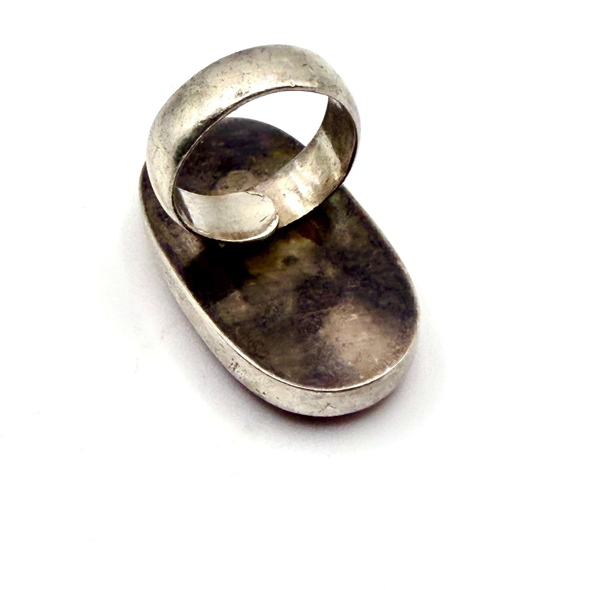 Vintage 90s Carved Cinnabar Sterling Silver Bird & Floral Statement Ring