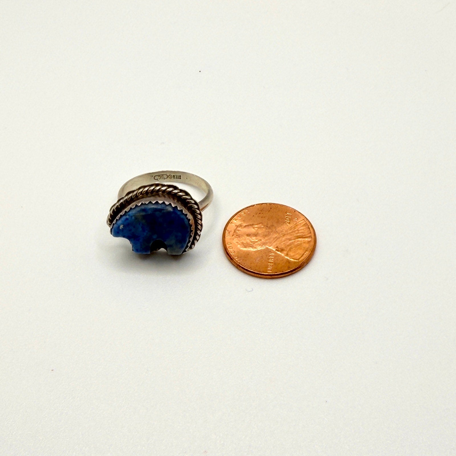 Vintage 80s Signed SC Sodalite Bear Fetish Sterling Silver Southwestern Ring
