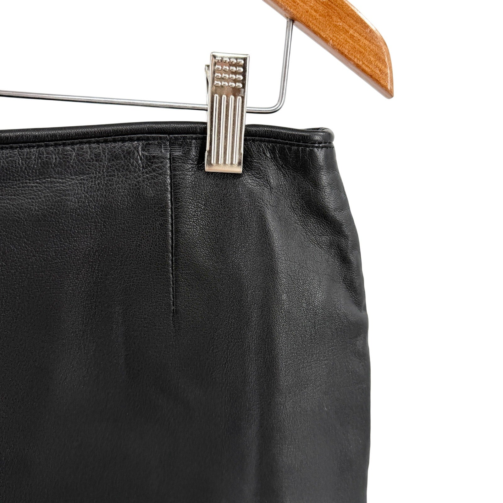 Vintage 90s Casual Corner Black Genuine Leather Minimalist Mini Skirt