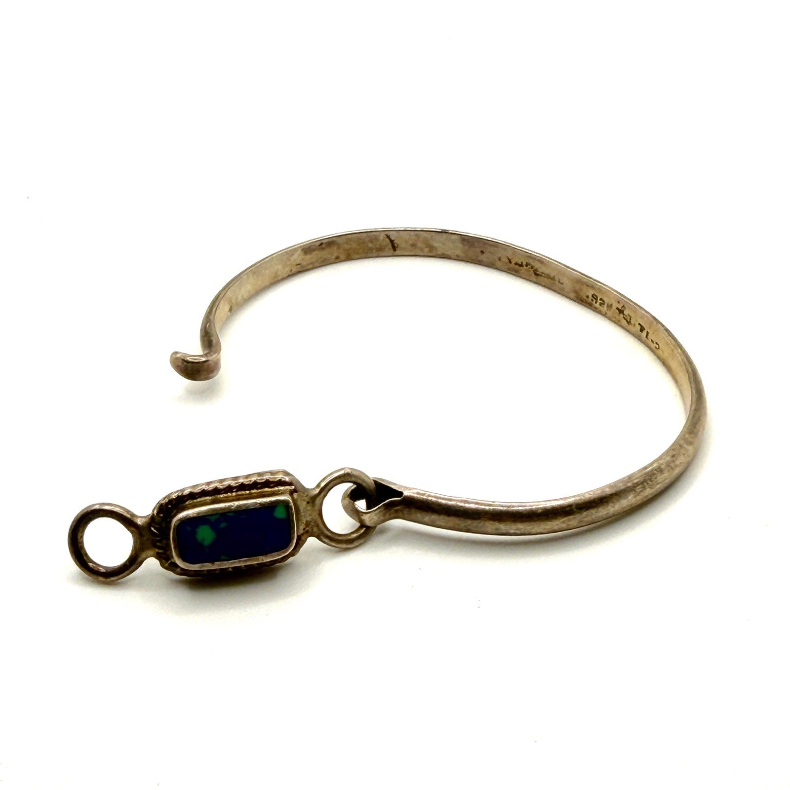 Vintage 90s Stamped Mexico Sterling Silver Azurite Malachite Bangle Bracelet