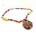 Vintage 90s Chinoiserie Red Jade Panther Carved Immortal Carnelian Necklace