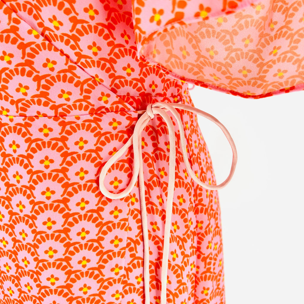 alice + olivia Pink Orange Retro Floral Print Wrap Dress