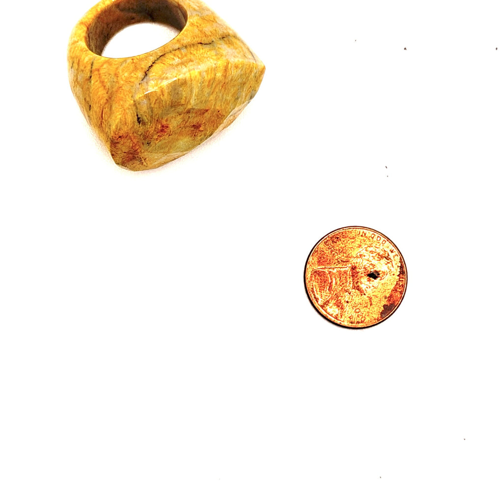Vintage 90s Carved Yellow Ochre Jasper Sculptural Statement Dome Ring
